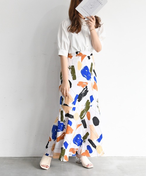 sango（sango）の「デシンアートプリント切替マーメイドスカート（スカート・レディース・オフホワイト/ブラック・FREE）」の20枚目の写真