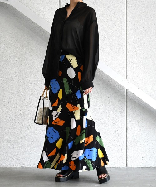 sango（sango）の「デシンアートプリント切替マーメイドスカート（スカート・レディース・オフホワイト/ブラック・FREE）」の18枚目の写真