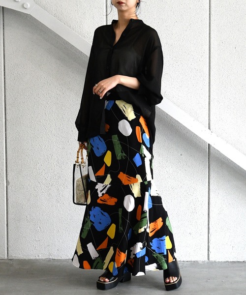 sango（sango）の「デシンアートプリント切替マーメイドスカート（スカート・レディース・オフホワイト/ブラック・FREE）」の10枚目の写真