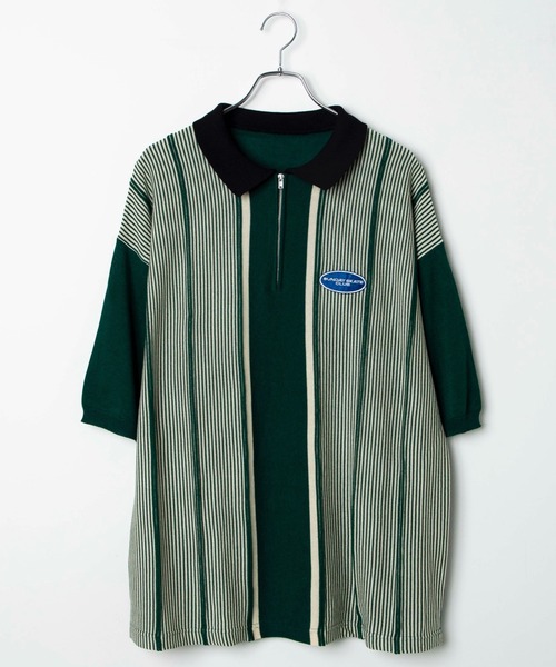 WEGO（ウィゴー）の「WEGO/ハーフZIP BIGニットポロ（ポロシャツ・メンズ・ホワイト/ダークグリーン・MEDIUM/LARGE）」の10枚目の写真