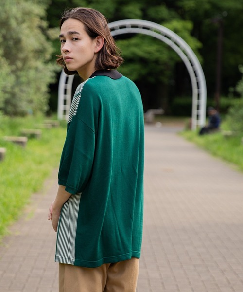 WEGO（ウィゴー）の「WEGO/ハーフZIP BIGニットポロ（ポロシャツ・メンズ・ホワイト/ダークグリーン・MEDIUM/LARGE）」の6枚目の写真