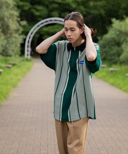 WEGO（ウィゴー）の「WEGO/ハーフZIP BIGニットポロ（ポロシャツ・メンズ・ホワイト/ダークグリーン・MEDIUM/LARGE）」の5枚目の写真