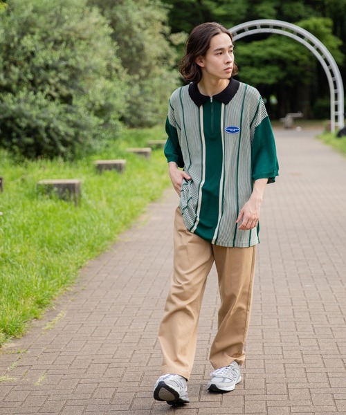 WEGO（ウィゴー）の「WEGO/ハーフZIP BIGニットポロ（ポロシャツ・メンズ・ホワイト/ダークグリーン・MEDIUM/LARGE）」の4枚目の写真