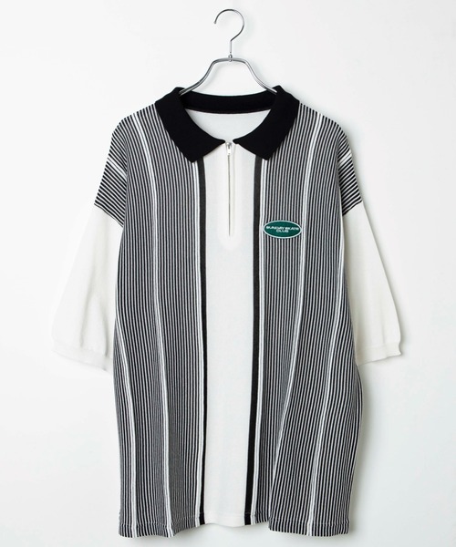 WEGO（ウィゴー）の「WEGO/ハーフZIP BIGニットポロ（ポロシャツ・メンズ・ホワイト/ダークグリーン・MEDIUM/LARGE）」の17枚目の写真