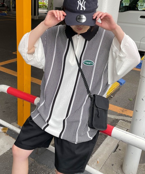 WEGO（ウィゴー）の「WEGO/ハーフZIP BIGニットポロ（ポロシャツ・メンズ・ホワイト/ダークグリーン・MEDIUM/LARGE）」の16枚目の写真