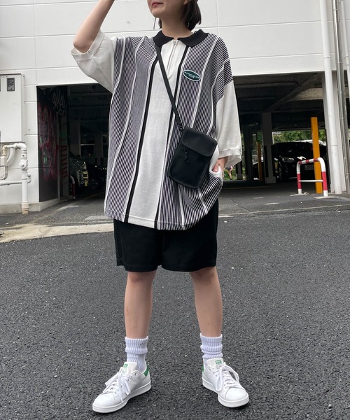 WEGO（ウィゴー）の「WEGO/ハーフZIP BIGニットポロ（ポロシャツ・メンズ・ホワイト/ダークグリーン・MEDIUM/LARGE）」の14枚目の写真