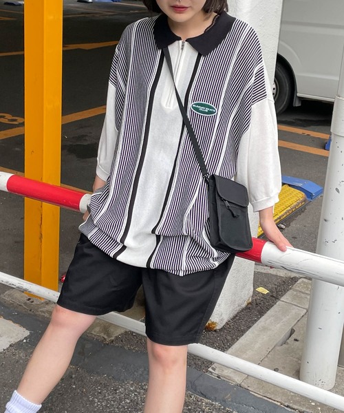 WEGO（ウィゴー）の「WEGO/ハーフZIP BIGニットポロ（ポロシャツ・メンズ・ホワイト/ダークグリーン・MEDIUM/LARGE）」の21枚目の写真