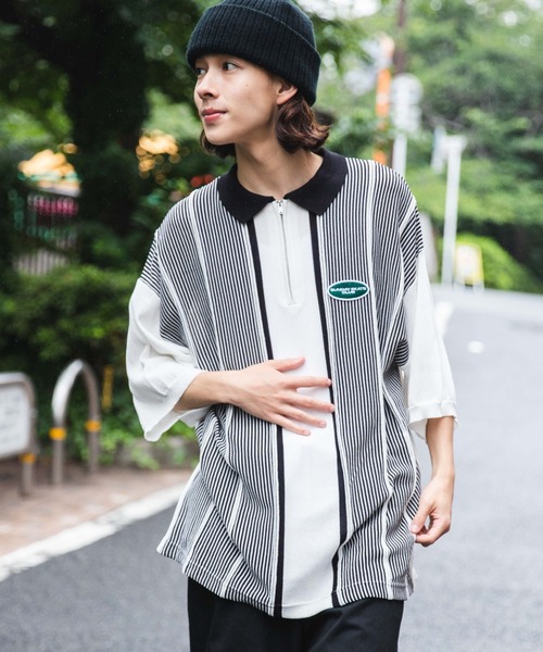 WEGO（ウィゴー）の「WEGO/ハーフZIP BIGニットポロ（ポロシャツ・メンズ・ホワイト/ダークグリーン・MEDIUM/LARGE）」の20枚目の写真