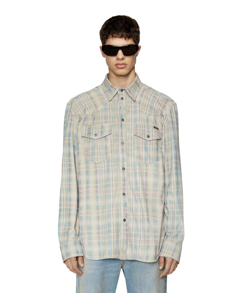 DIESEL（ディーゼル）の「メンズ レザー シャツ チェック（ブルゾン