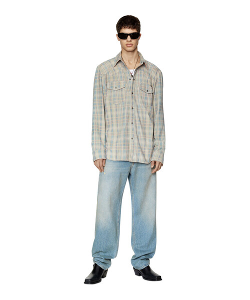 DIESEL（ディーゼル）の「メンズ レザー シャツ チェック（ブルゾン