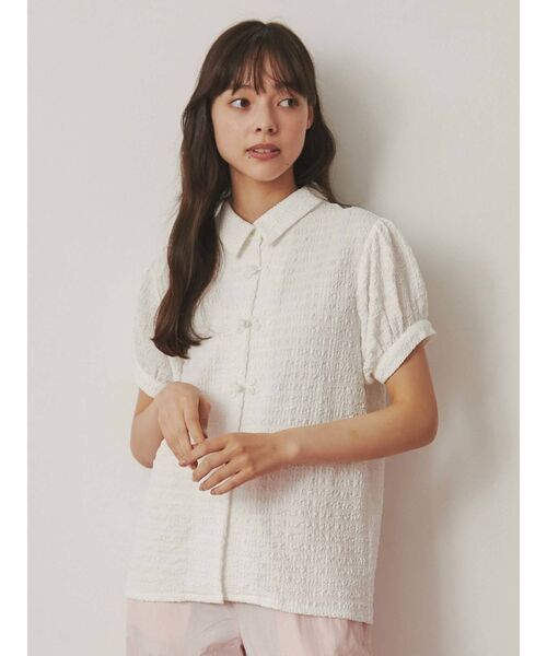 merry jenny（メリージェニー）の「パフスリーブチャイナブラウス（シャツ/ブラウス・レディース・ブラック/オフホワイト・FREE）」の4枚目の写真