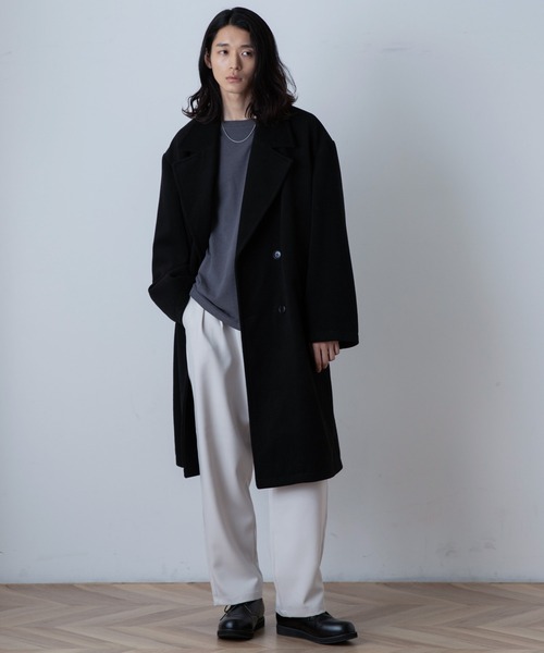 THE STANDARD（ザスタンダード）の「WEGO/ニットメルトンダブルチェスターコート（チェスターコート・メンズ・ベージュ/ブラック・MEDIUM/LARGE）」の6枚目の写真