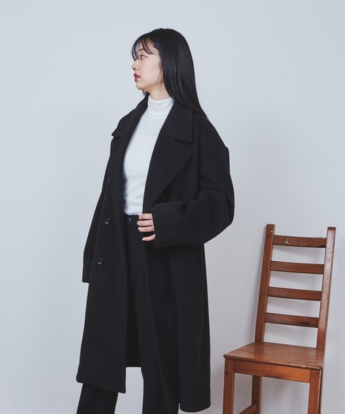 THE STANDARD（ザスタンダード）の「WEGO/ニットメルトンダブルチェスターコート（チェスターコート・メンズ・ベージュ/ブラック・MEDIUM/LARGE）」の13枚目の写真