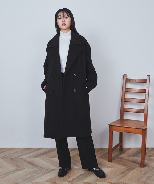 THE STANDARD（ザスタンダード）の「WEGO/ニットメルトンダブルチェスターコート（チェスターコート・メンズ・ベージュ/ブラック・MEDIUM/LARGE）」の10枚目の写真