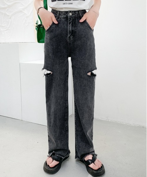 AsRiRe（アスリレイ）の「【AsRiRe】ダメージワイドデニムパンツ（デニムパンツ・レディース・ブラック/サックスブルー・S/M/L）」の19枚目の写真