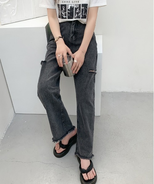 AsRiRe（アスリレイ）の「【AsRiRe】ダメージワイドデニムパンツ（デニムパンツ・レディース・ブラック/サックスブルー・S/M/L）」の17枚目の写真