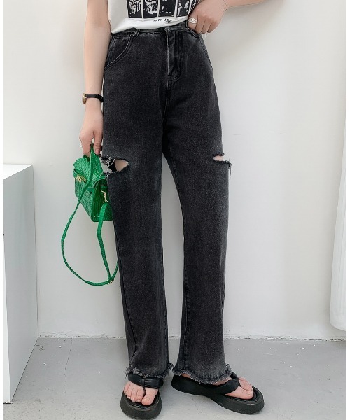 AsRiRe（アスリレイ）の「【AsRiRe】ダメージワイドデニムパンツ（デニムパンツ・レディース・ブラック/サックスブルー・S/M/L）」の16枚目の写真