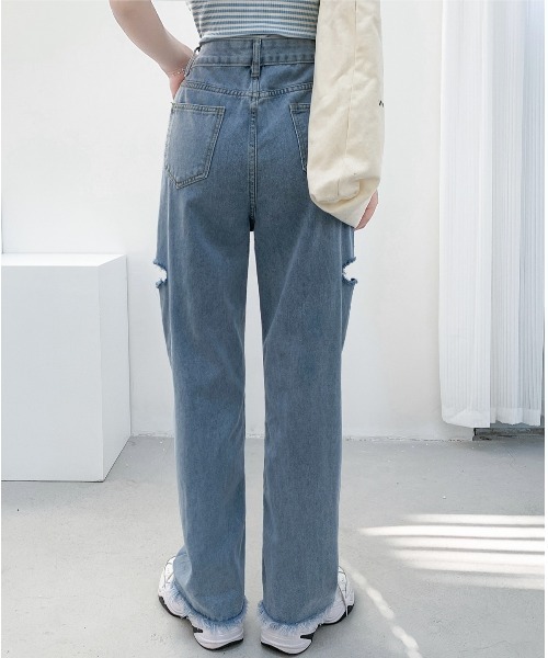 AsRiRe（アスリレイ）の「【AsRiRe】ダメージワイドデニムパンツ（デニムパンツ・レディース・ブラック/サックスブルー・S/M/L）」の15枚目の写真