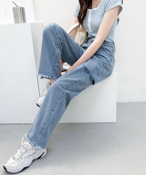 AsRiRe（アスリレイ）の「【AsRiRe】ダメージワイドデニムパンツ（デニムパンツ・レディース・ブラック/サックスブルー・S/M/L）」の13枚目の写真