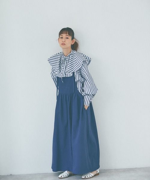 and R（アンドアール）の「エプロンギャザーワンピース（ジャンパースカート・レディース・ネイビー/ダークグレー/アッシュグレー・FREE）」の5枚目の写真