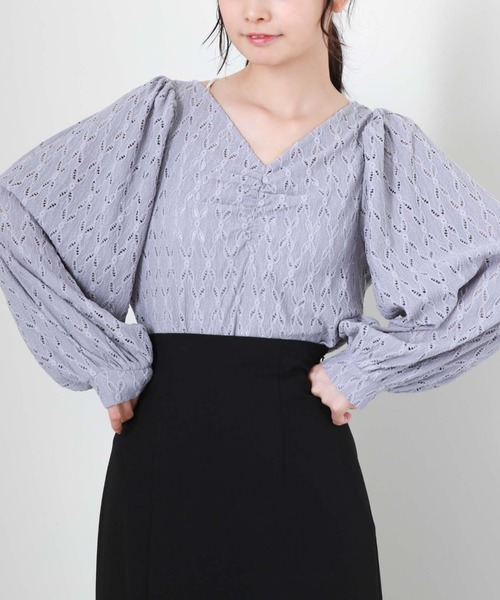 archives（アルシーヴ）の「フロントギャザーカットレースプルオーバー（Tシャツ/カットソー・レディース・ブラウン/ブラック/アイボリー/ブルーグレー・MEDIUM）」の4枚目の写真