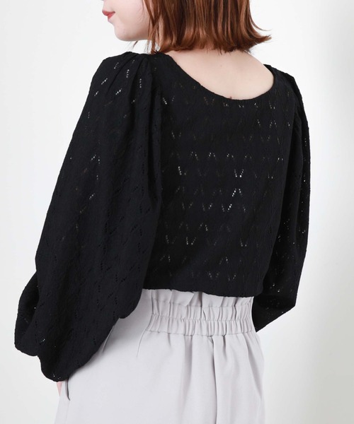 archives（アルシーヴ）の「フロントギャザーカットレースプルオーバー（Tシャツ/カットソー・レディース・ブラウン/ブラック/アイボリー/ブルーグレー・MEDIUM）」の3枚目の写真