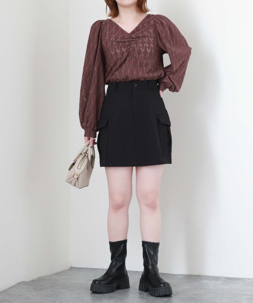 archives（アルシーヴ）の「フロントギャザーカットレースプルオーバー（Tシャツ/カットソー・レディース・ブラウン/ブラック/アイボリー/ブルーグレー・MEDIUM）」の8枚目の写真