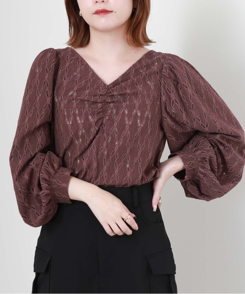 archives（アルシーヴ）の「フロントギャザーカットレースプルオーバー（Tシャツ/カットソー・レディース・ブラウン/ブラック/アイボリー/ブルーグレー・MEDIUM）」の6枚目の写真