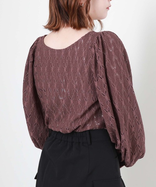 archives（アルシーヴ）の「フロントギャザーカットレースプルオーバー（Tシャツ/カットソー・レディース・ブラウン/ブラック/アイボリー/ブルーグレー・MEDIUM）」の7枚目の写真