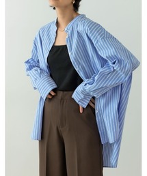 マルチストライプバンドカラーオーバーサイズシャツ