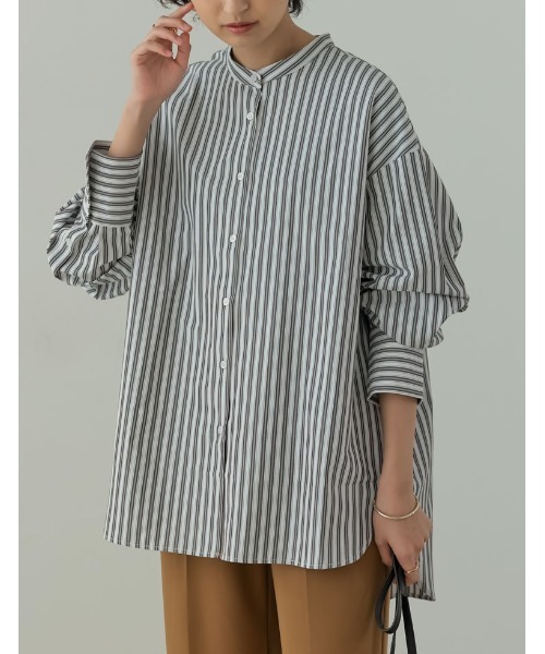 Re:EDIT（リエディ）の「マルチストライプバンドカラーオーバーサイズシャツ（シャツ/ブラウス・レディース・ラベンダー/ブラック/ブルー/ブラウン・MEDIUM/LARGE）」の14枚目の写真