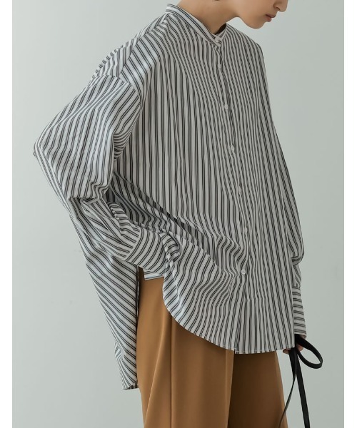 Re:EDIT（リエディ）の「マルチストライプバンドカラーオーバーサイズシャツ（シャツ/ブラウス・レディース・ラベンダー/ブラック/ブルー/ブラウン・MEDIUM/LARGE）」の5枚目の写真