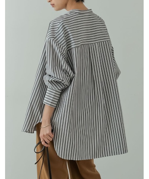 Re:EDIT（リエディ）の「マルチストライプバンドカラーオーバーサイズシャツ（シャツ/ブラウス・レディース・ラベンダー/ブラック/ブルー/ブラウン・MEDIUM/LARGE）」の10枚目の写真