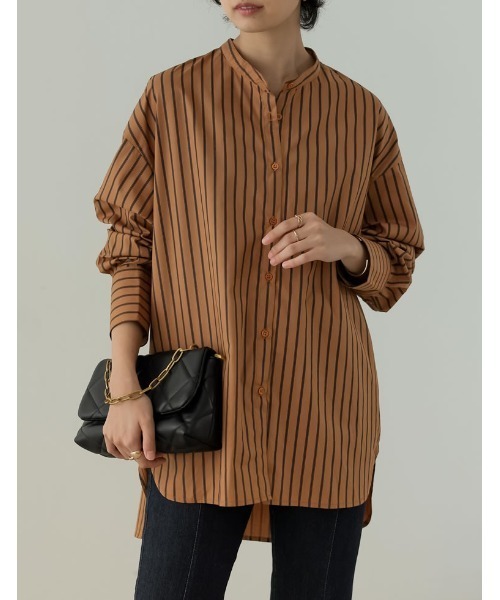 Re:EDIT（リエディ）の「マルチストライプバンドカラーオーバーサイズシャツ（シャツ/ブラウス・レディース・ラベンダー/ブラック/ブルー/ブラウン・MEDIUM/LARGE）」の6枚目の写真