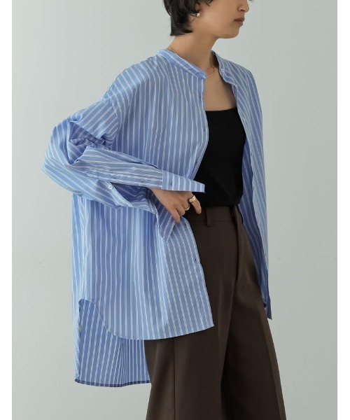 Re:EDIT（リエディ）の「マルチストライプバンドカラーオーバーサイズシャツ（シャツ/ブラウス・レディース・ラベンダー/ブラック/ブルー/ブラウン・MEDIUM/LARGE）」の20枚目の写真