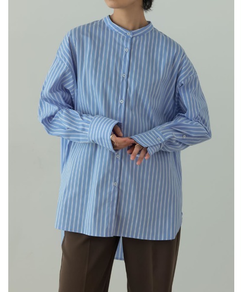 Re:EDIT（リエディ）の「マルチストライプバンドカラーオーバーサイズシャツ（シャツ/ブラウス・レディース・ラベンダー/ブラック/ブルー/ブラウン・MEDIUM/LARGE）」の16枚目の写真