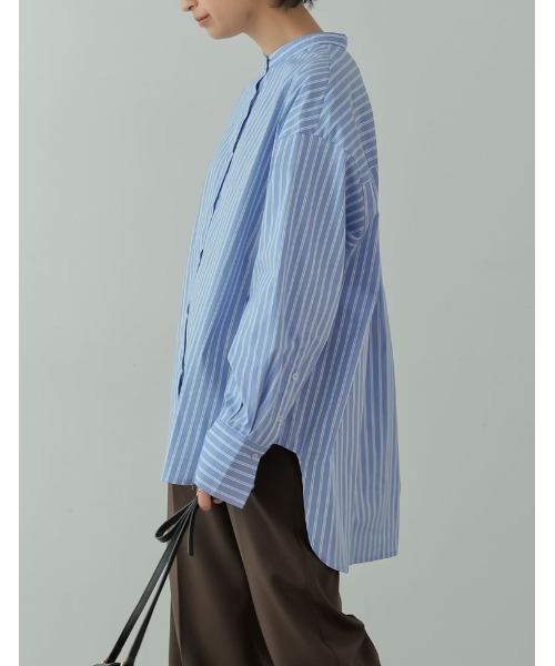 Re:EDIT（リエディ）の「マルチストライプバンドカラーオーバーサイズシャツ（シャツ/ブラウス・レディース・ラベンダー/ブラック/ブルー/ブラウン・MEDIUM/LARGE）」の7枚目の写真