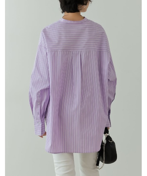 Re:EDIT（リエディ）の「マルチストライプバンドカラーオーバーサイズシャツ（シャツ/ブラウス・レディース・ラベンダー/ブラック/ブルー/ブラウン・MEDIUM/LARGE）」の21枚目の写真