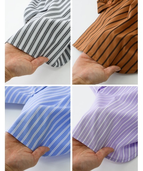 Re:EDIT（リエディ）の「マルチストライプバンドカラーオーバーサイズシャツ（シャツ/ブラウス・レディース・ラベンダー/ブラック/ブルー/ブラウン・MEDIUM/LARGE）」の13枚目の写真