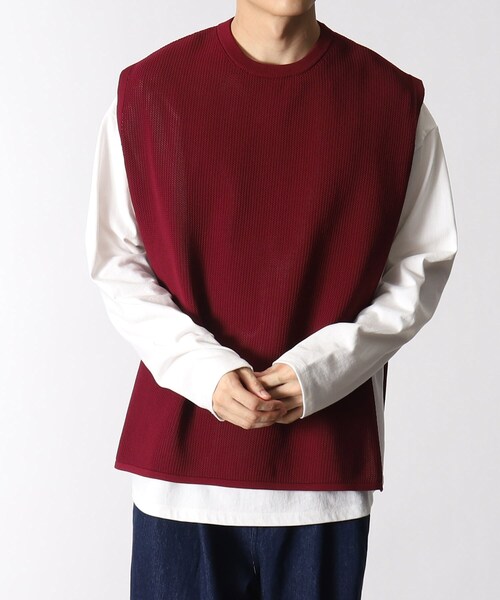 THE SHOP TK （ザ ショップ ティーケー ）の「◆【ベスト+ロンT セットアイテム】ポリニットサイドオープンベスト（ベスト・メンズ・ボルドー/ブラック/ライトグリーン/ベージュ・03/02/04）」の4枚目の写真