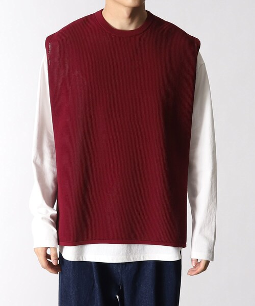 THE SHOP TK （ザ ショップ ティーケー ）の「◆【ベスト+ロンT セットアイテム】ポリニットサイドオープンベスト（ベスト・メンズ・ボルドー/ブラック/ライトグリーン/ベージュ・03/02/04）」の5枚目の写真