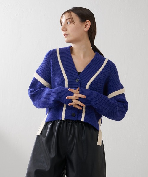 Lui's（ルイス）の「配色テープデザインショートカーディガン（カーディガン/ボレロ・レディース・ブルー/ブラック/アイボリー・FREE）」の4枚目の写真