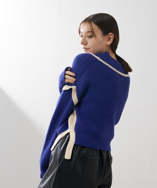 Lui's（ルイス）の「配色テープデザインショートカーディガン（カーディガン/ボレロ・レディース・ブルー/ブラック/アイボリー・FREE）」の5枚目の写真