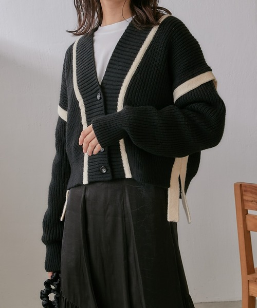 Lui's（ルイス）の「配色テープデザインショートカーディガン（カーディガン/ボレロ・レディース・ブルー/ブラック/アイボリー・FREE）」の21枚目の写真