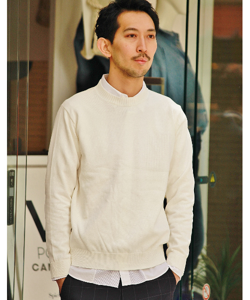 EDIFICE（エディフィス）の「◇ミドルゲージコットンクルーネックプルオーバー（ニット/セーター・メンズ・ホワイト/ブルー系その他/イエロー・48/46/44）」の2枚目の写真