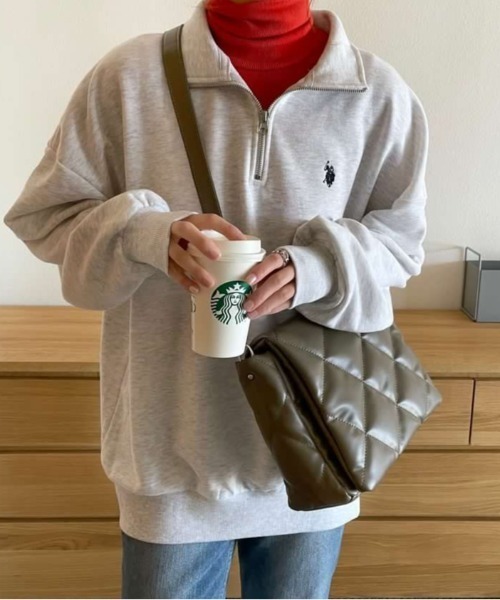 U.S. POLO ASSN.（ユーエスポロアッスン）の「∴WEGO/【2024秋冬待望の再入荷】U.S. POLO ASSN.別注ハーフZIPプルオーバー（スウェット・メンズ・ブラック/ダークグリーン/グレー系その他/ナチュラル/ライトベージュ/パープル・MEDIUM/LARGE）」の12枚目の写真