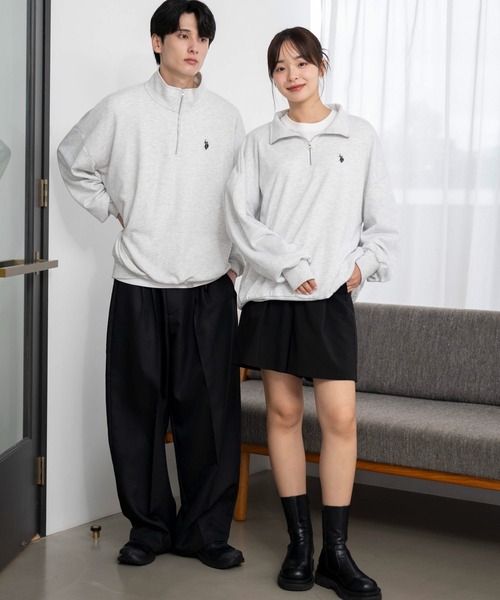 U.S. POLO ASSN.（ユーエスポロアッスン）の「∴WEGO/【2024秋冬待望の再入荷】U.S. POLO ASSN.別注ハーフZIPプルオーバー（スウェット・メンズ・ブラック/ダークグリーン/グレー系その他/ナチュラル/ライトベージュ/パープル・MEDIUM/LARGE）」の14枚目の写真