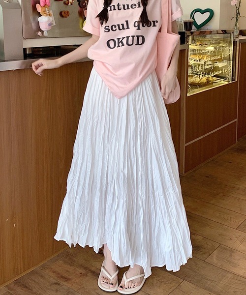 shopnikoniko（ショップニコニコ）の「＼丈が選べる／ ロングスカート 白 黒 フレア Aライン ストレッチ  シワ くしゅくしゅ チュールスカート（スカート・レディース・ホワイト/ブラック・ｼｮｰﾄ/ﾛﾝｸﾞ）」の14枚目の写真