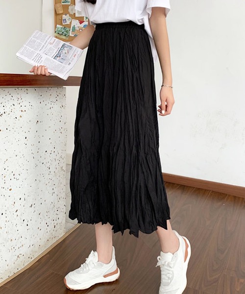 shopnikoniko（ショップニコニコ）の「＼丈が選べる／ ロングスカート 白 黒 フレア Aライン ストレッチ  シワ くしゅくしゅ チュールスカート（スカート・レディース・ホワイト/ブラック・ｼｮｰﾄ/ﾛﾝｸﾞ）」の8枚目の写真