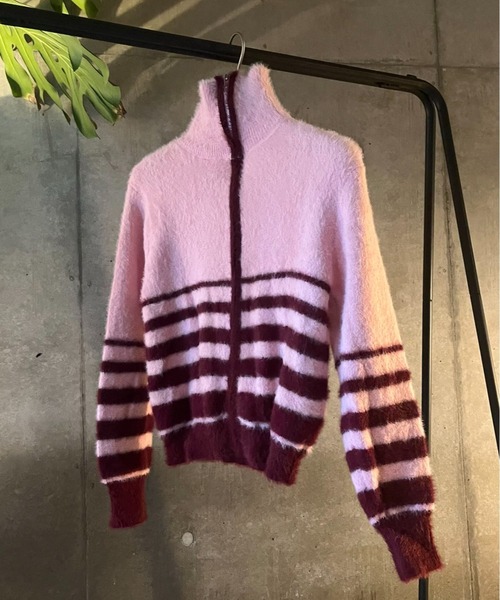 Vipoa(ヴィポア)の「MOHAIR LIKE MULTI STRIPE KNIT(ニット/セーター・レディース・グリーン/ピンク・FREE)」の1枚目の写真